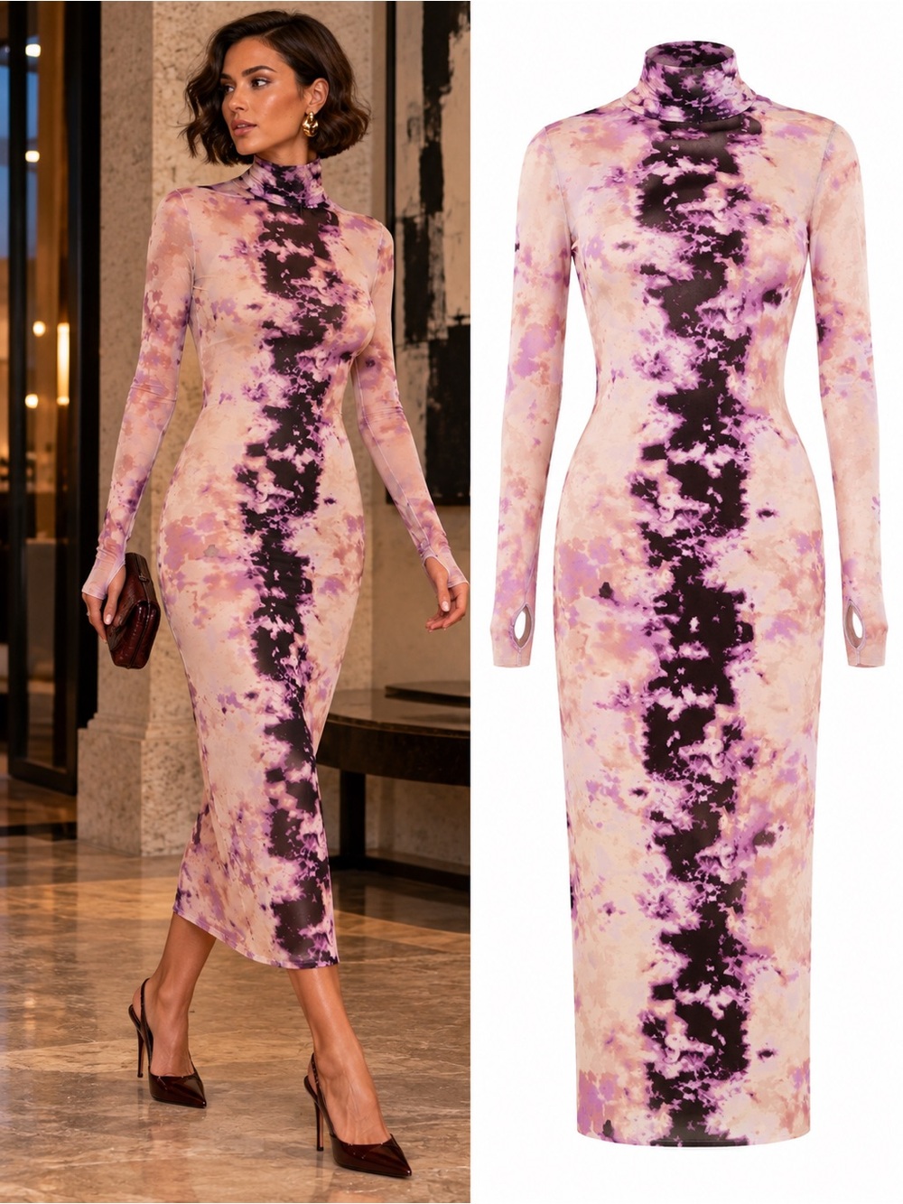 AFRM Shailene Purple Tie Dye Mesh Midi Dress Size Small NWOT Revolve Cocktail
